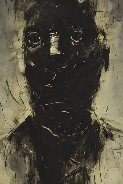 Image similar to menacing portrait of medici emerging from the dark void, figure in the darkness, painted by John Singer Sargant, Adrian Ghenie, Francis Bacon,