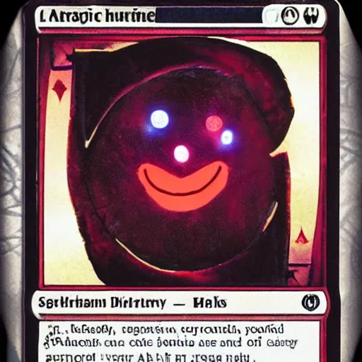 Prompt: a photo of a magic the gathering card. the card art is a smiley face