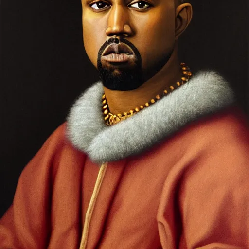 Image similar to a renaissance style portrait painting of kanye west as a king