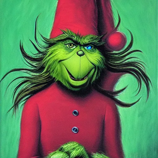 Prompt: the Grinch is Sauron, surrealist, contemporary painting