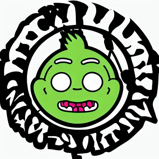 Image similar to a pickle-rick, svg sticker, vector art, wearing headphones, jamming to music