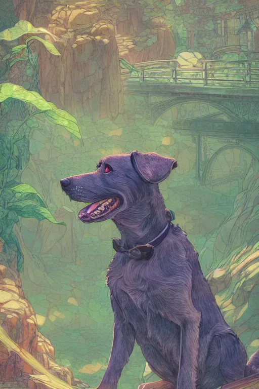 Image similar to a beautiful hyperdetailed illustration of my dog cooper, perfectly shaded, atmospheric lighting, style of studio ghibli, makoto shinkai, raphael lacoste, louis comfort tiffany, artgerm, james jean, victo ngai, ross tran, chinese style