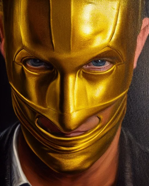 Prompt: oil painting portrait of man with a golden mask, photorealistic, shaded, cinematic lighting, high production value, intricate details, high resolution, hdr, high definition, masterpiece, realistic, ultrarealistic, highly detailed, hd, sharp focus, non blurry, sharp, smooth