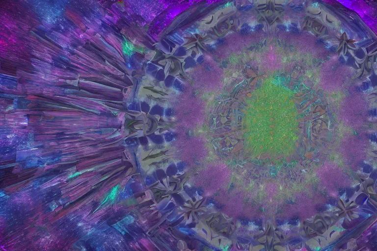 Image similar to landscape kaleidoscope textural dream journey space simulation micrograph, unreal engine, octane render, 4 k