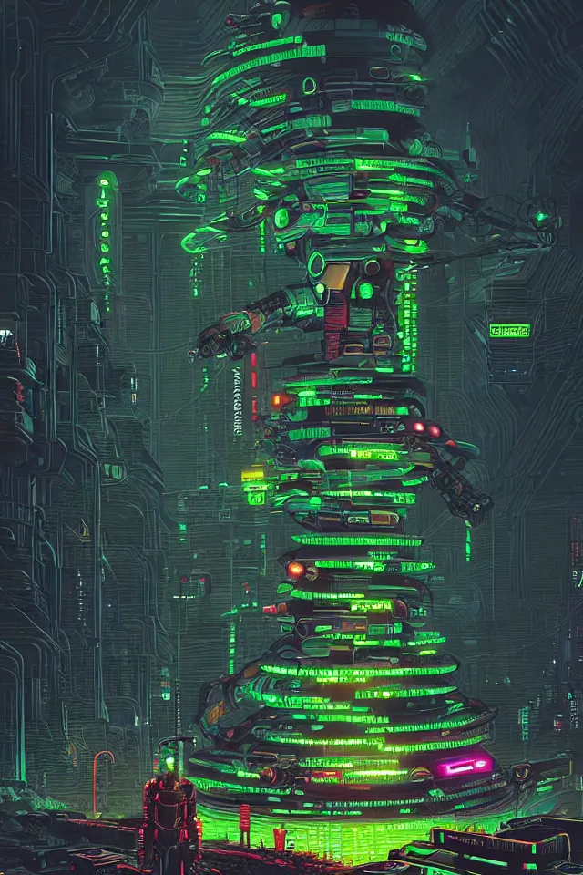 Prompt: cyberpunk mechatower made out of billions of stacked avocados by simon stalenhag and dan mumford, omnipresent ai god, mass effect fantasy, cinematic lighting