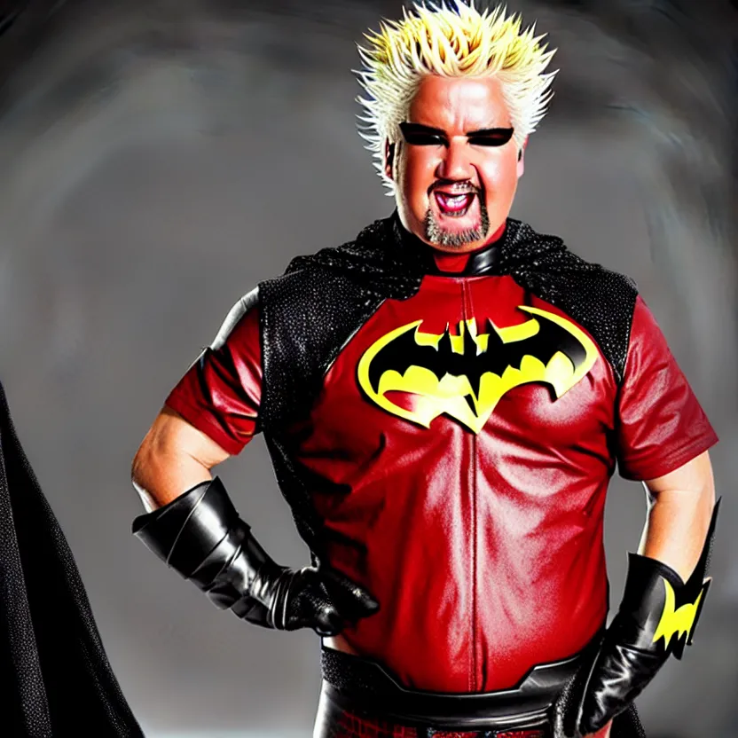 Image similar to guy fieri as batman, movie still, 8 k,