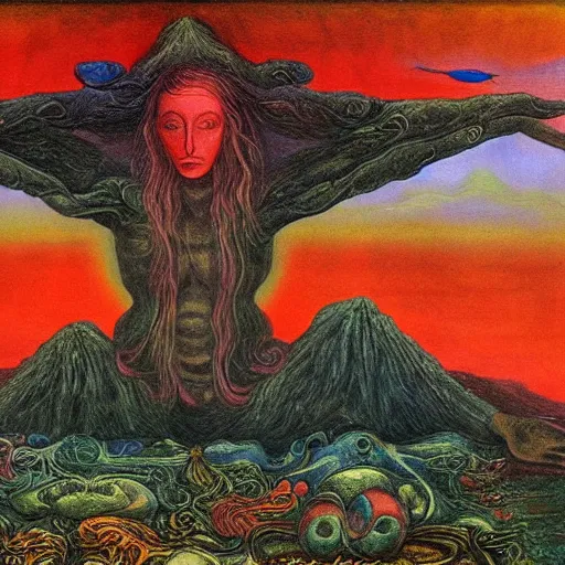 Image similar to An Ernst Fuchs painting of the climate apocalypse