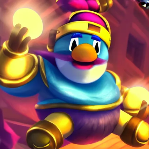 Image similar to king dedede league of legends character art. katherine'suqling'su style. digital illustration. hyper realistic. high quality. high resolution. 4 k. dynamic lighting. highly detailed. sharp focus. non blurry. smooth.