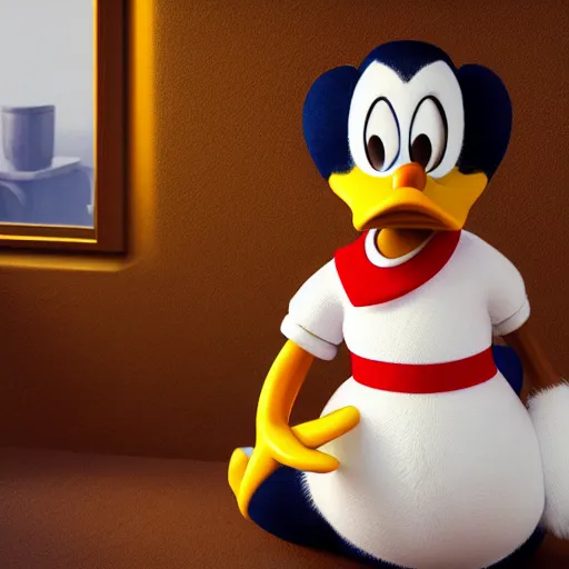 Image similar to donald duck is very sick, portrait, photorealism, octane render, 3 d, hyper detailed.