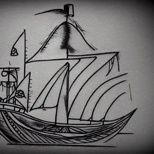 Image similar to realism tattoo design sketch of a pirate ship, by Da Ink