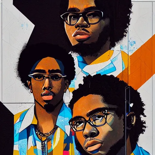 Prompt: The Migos Painting by Sachin Teng, asymmetrical, Organic Painting , Matte Painting, geometric shapes, Black and White, hard edges, graffiti, street art,:2 by Sachin Teng:4