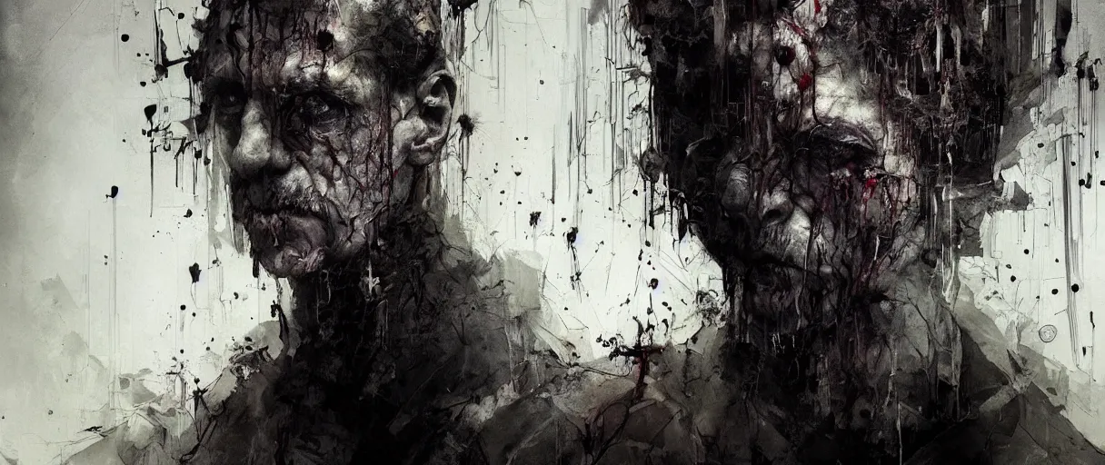 Image similar to portrait of the unseen elder vampire by emil melmoth zdzislaw beksinki craig mullins yoji shinkawa realistic render ominous detailed photo atmospheric by jeremy mann francis bacon and agnes cecile ink drips paint smears digital glitches glitchart