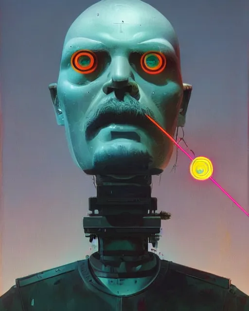 Image similar to painting of a lenin cyborg with laser shooting eyes by stalenhag and beeple