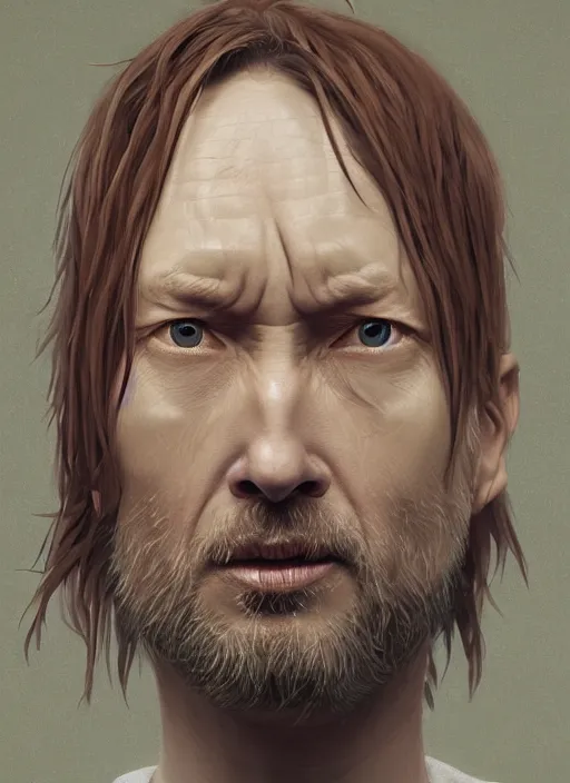 Prompt: middle aged thom yorke, evangelion, au naturel, hyper detailed, digital art, trending on artstation, cinematic lighting, studio quality, smooth render, unreal engine 5 rendered, octane rendered, art style by klimt and nixeu and ian sprigger and wlop and krenz cushart