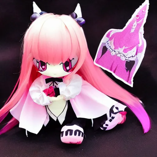 Prompt: cute fumo plush of an extremely cursed dark witch magical girl