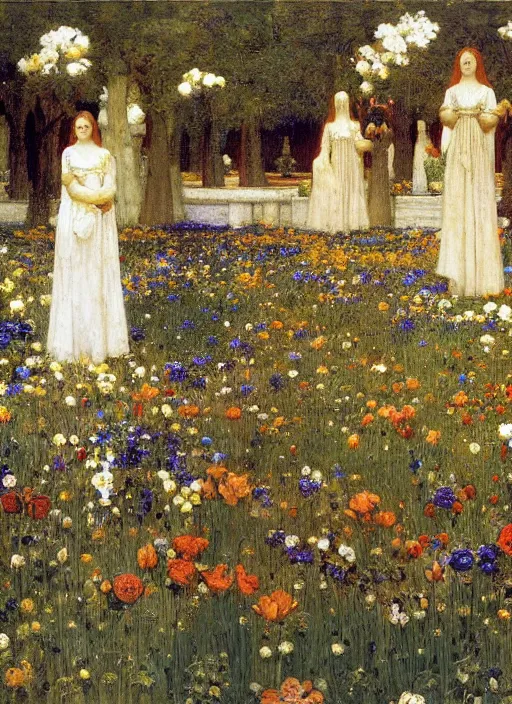 Image similar to the grand temple of flowers, by thomas cooper gotch and frederick arthur bridgman. pre raphaelite, art nouveau, fantasy architecture, symmetry