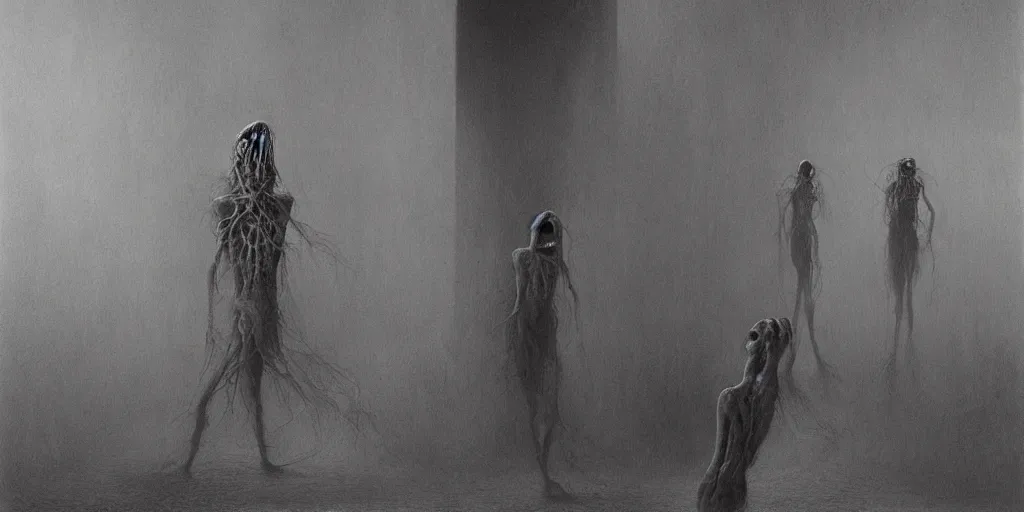 Image similar to monsters inc, zdzisław beksinski, horror