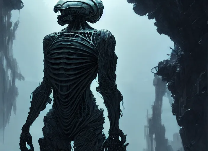 Image similar to a mysterious translucent space alien, lone traveler, muscle shirt, eerie shimmering surroundings, concept art, intricate, detailed, award - winning, cinematic, octane render, 8 k, photorealistic, by tsutomu nihei and emil melmoth and gustave dore and craig mullins and yoji shinkawa