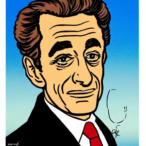 Image similar to portrait of Nicolas Sarkozy by Hergé, ligne claire french cartoon vivid colors