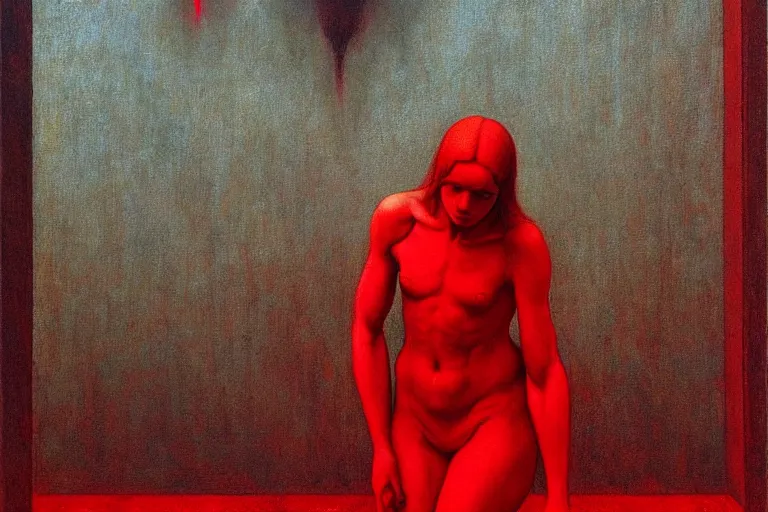 Image similar to only with red, a red angel announce the win, at the gates of a rich renaissance city, pathos, in the style of beksinski, part by hopper, part by rodcenko, part by hofbauer, intricate composition, red by caravaggio, insanely quality, highly detailed, masterpiece, red light, artstation