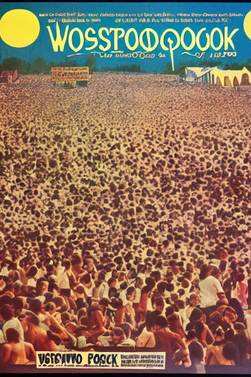 Prompt: poster for woodstock, 1 9 6 0 s