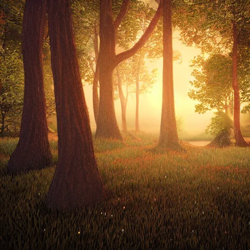 Prompt: highly detailed octane render of a forest at twilight