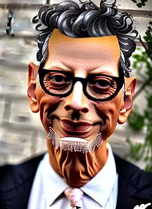 Image similar to jeff goldblum dressed up in a sweet potato