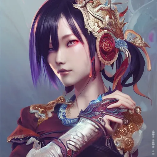 Prompt: charming character yae miko from video game genshin impact, dark aesthetic, intricate, elegant, sharp focus, illustration, highly detailed, digital painting, concept art, matte, art by wlop and artgerm and greg rutkowski and jae lee, masterpiece