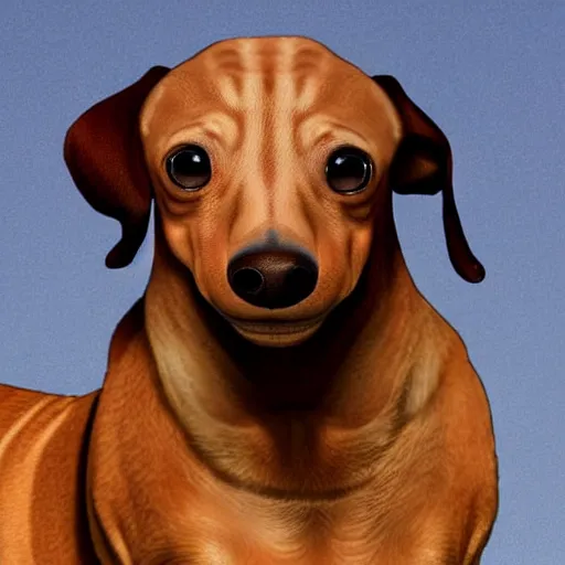 Prompt: Dwayne The Rock Johnson's head on the body of a dachshund