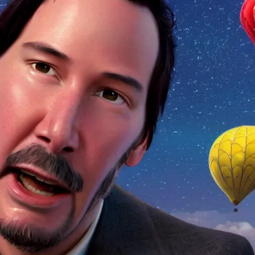 Prompt: Keanu reeves In the Pixar animation movie up 4K detailed super realistic