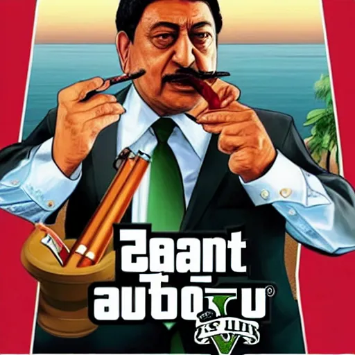 Prompt: Sheikh Mujib smoking a joint in the style of GTA V cover