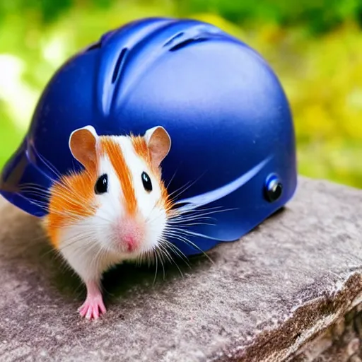 Image similar to a deformed hamster wearing a helmet
