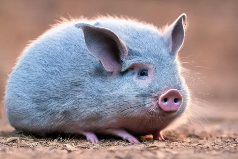 Image similar to a pig chinchilla!!! hybrid! hyper realistic!! realistic lighting!! wildlife photographer of the year!!! bold natural colors, national geographic, hd, wide angle, 8 k