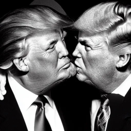 Prompt: high quality photo of donald trump kissing donald trump. award winning - n 8 - w 7 0 0