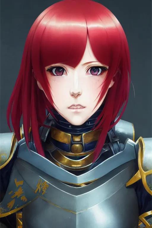 Image similar to portrait of Anime sister of battle, Warhammer 40000, cute-fine-face, red-short-hair pretty face, realistic shaded Perfect face, fine details. Anime. realistic shaded lighting by Ilya Kuvshinov katsuhiro otomo ghost-in-the-shell, magali villeneuve, artgerm, rutkowski, WLOP Jeremy Lipkin and Giuseppe Dangelico Pino and Michael Garmash and Rob Rey