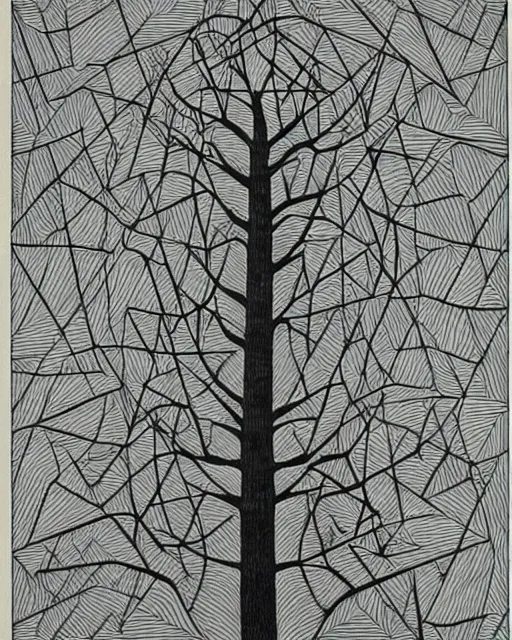 Prompt: “Infinity tree, geometric art by M.C. Escher, engraving, 1961”