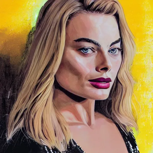 Image similar to a portrait of margot robbie doing a kissing face, highly detailed