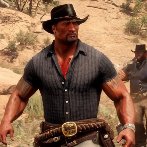 Prompt: dwayne johnson in red dead redemption 2