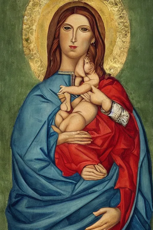 Prompt: unholy mother of god, sober and poised regal painting, dignified, somber