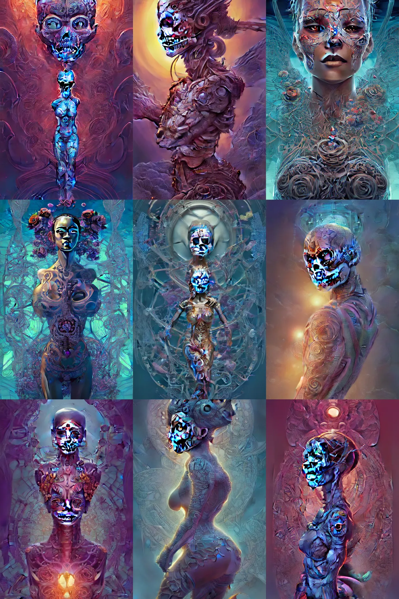 Prompt: safe haven, beautiful female android, highly detailed vfx, intricate detailed environment, global illumination, by james jean and moebius!! and artgerm and liam brazier and victo ngai and michelangelo and tristan eaton. detailed, vector art, digital illustration, concept art, dia de los muertos. 8 k, hdr
