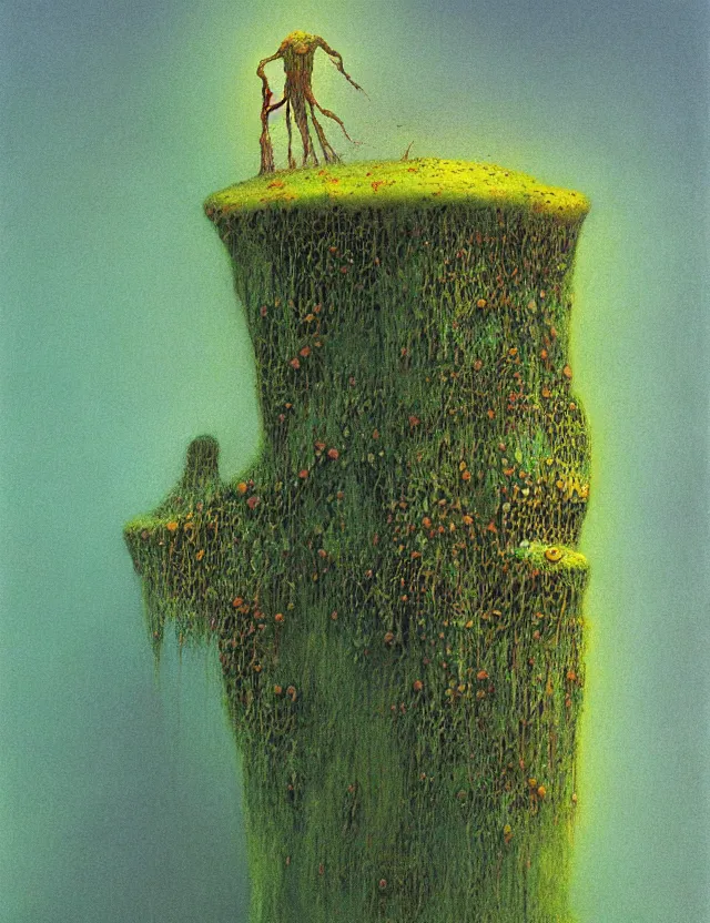 Image similar to fungal bloom fairy monarch forgotten slime mold fae king by zdzisław beksiński, oil painting award winning, chromatic aberration radioactive colors