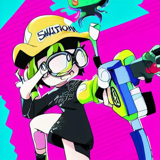 Image similar to Splatoon Inkling, in the style of official manga artwork, key anime visual, colored illustration, magazine cover, 4K