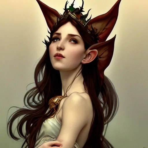 Prompt: portrait of gorgeous elf, thorn crown, small ears, headshot, pale skin, 4k, rule of thirds, extreme detail, detailed drawing, trending artstation, hd, fantasy, D&D, realistic lighting, by Alphonse Mucha, Greg Rutkowski, sharp focus, backlit, bright white hair, elegant