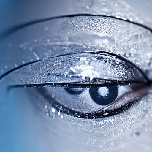 Image similar to see through clear sheet of ice in front of face behind ice 80mm eye close up