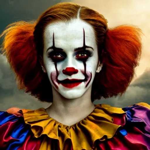 Image similar to Emma watson starring as scary clown from it