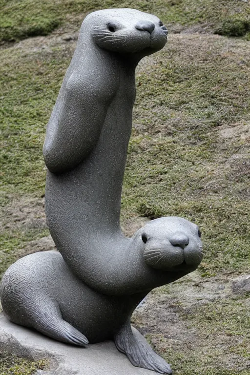 Image similar to a stone sculpture of a long otter, animal - shaped statue, stone sculpture, otter, photograph