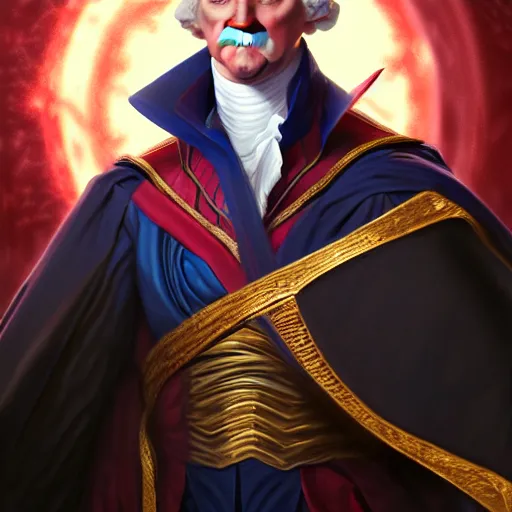 Image similar to portrait of george washington as Dr Strange, fantasy, intricate, elegant, digital painting, trending on artstation, concept art, sharp focus, illustration by Gaston Bussiere and artgerm, 4k.