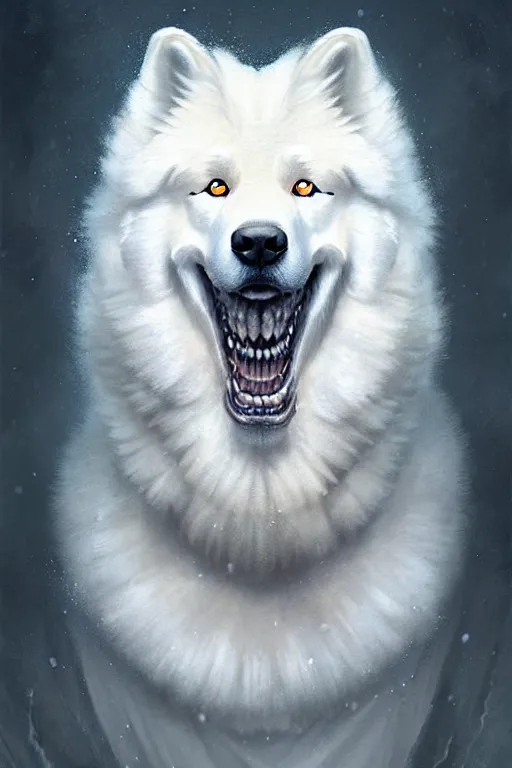 Image similar to heroic samoyed portrait by anna podedworna and greg rutkowski