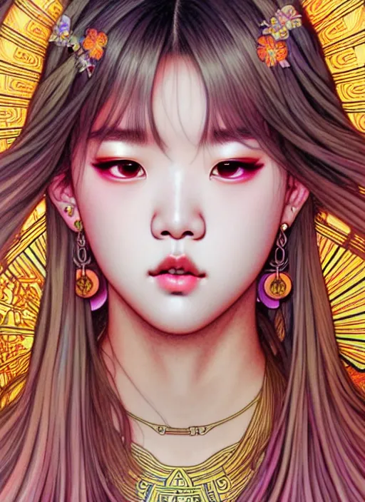 Image similar to lalisa manoban of blackpink, yukata, tarot card, highly detailed, digital painting, smooth, sharp focus, illustration, ultra realistic, 8 k, art by artgerm and alphonse mucha