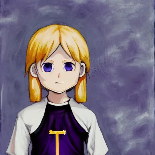 Prompt: little boy wearing nun outfit, blonde hair, blue eyes. purple and black color palate, detailed soft painting, made in abyss art style, anatomically correct